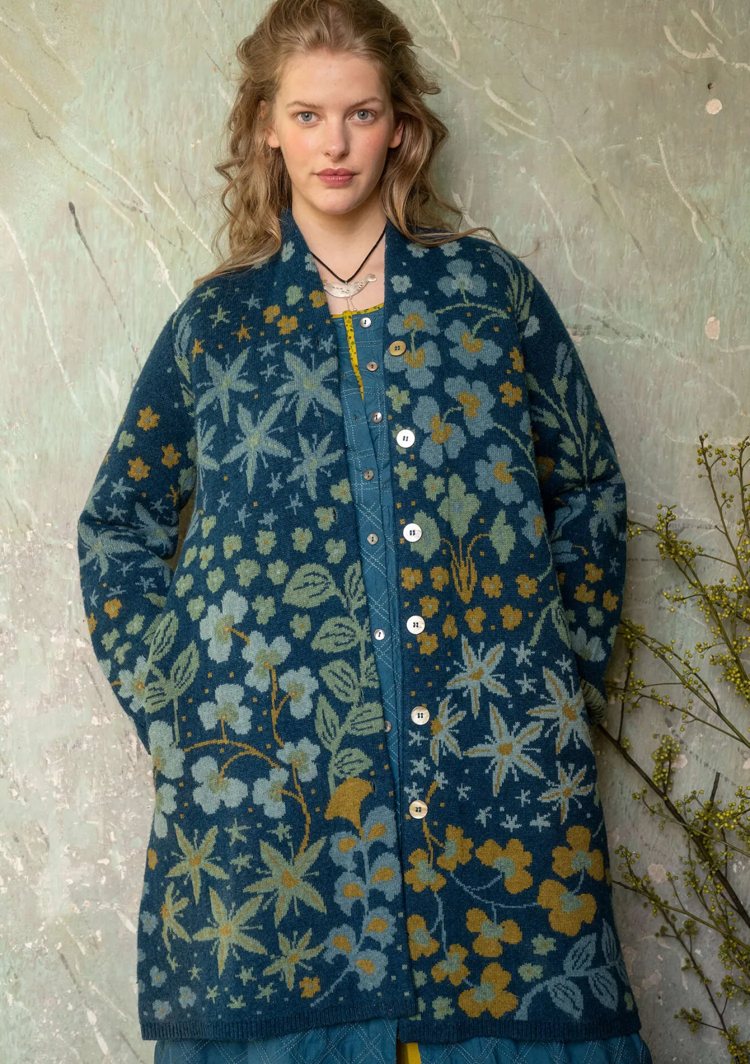Fashion Gudrun Sjödén Strickmantel „Saga“ aus Recycling-Wolle dunkelpetrol-melange