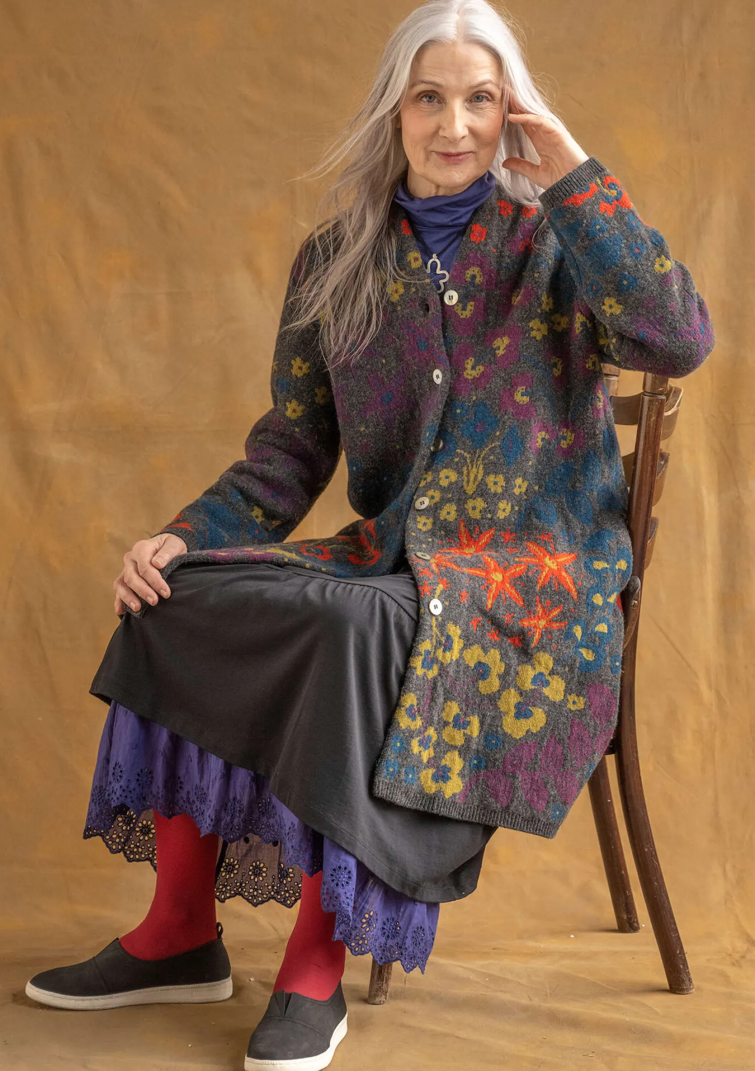 Fashion Gudrun Sjödén Strickmantel „Saga“ aus Recycling-Wolle dunkelpetrol-melange