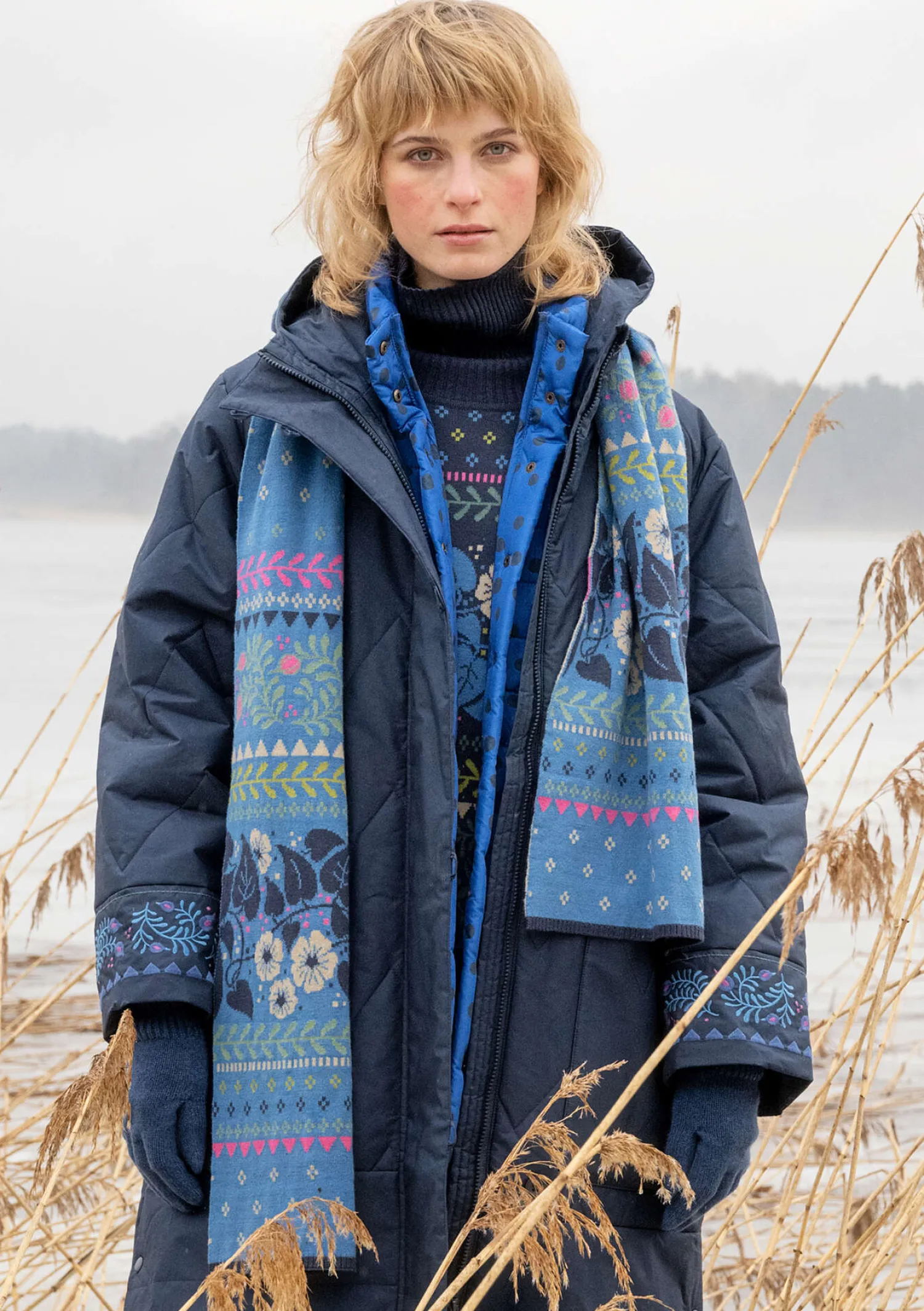 Clearance Gudrun Sjödén Strickschal „Borealis“ aus Bio- und Recycling-Baumwolle/Wolle avocado