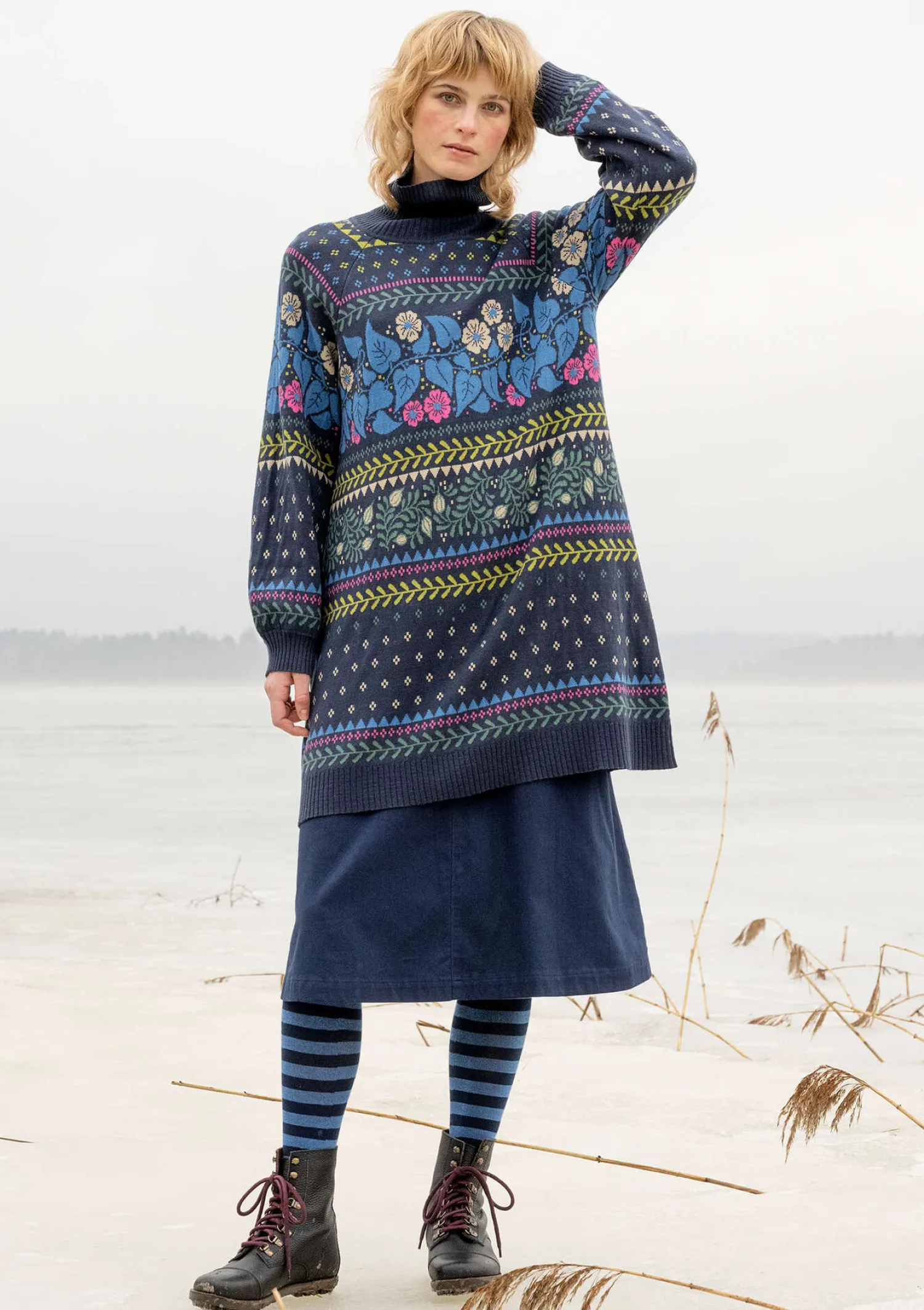 Shop Gudrun Sjödén Stricktunika „Borealis“ aus Bio- und Recycling-Baumwolle/Wolle tinte