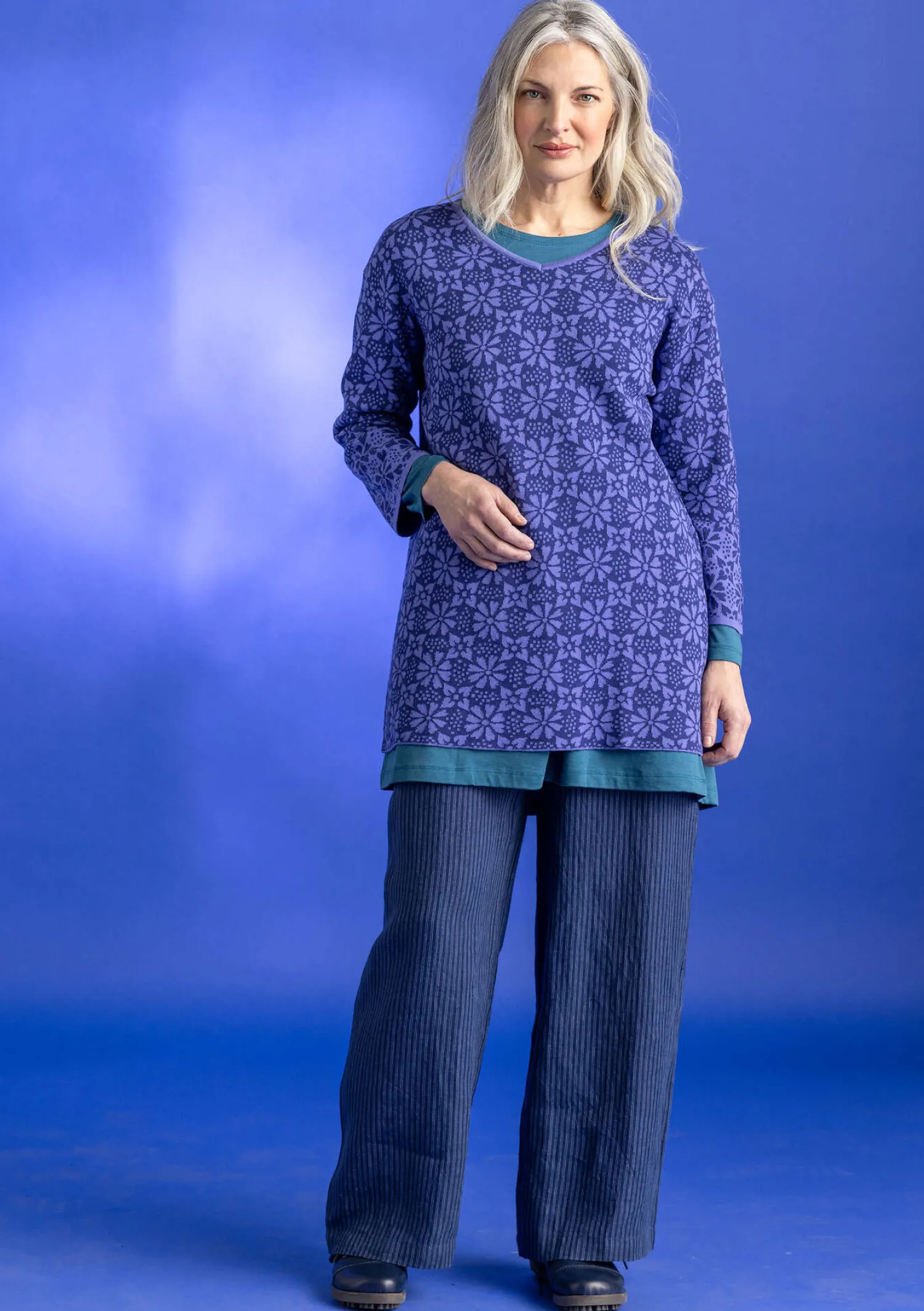 Clearance Gudrun Sjödén Stricktunika „Freja“ aus Bio-/Recycling-Baumwolle alpenveilchen