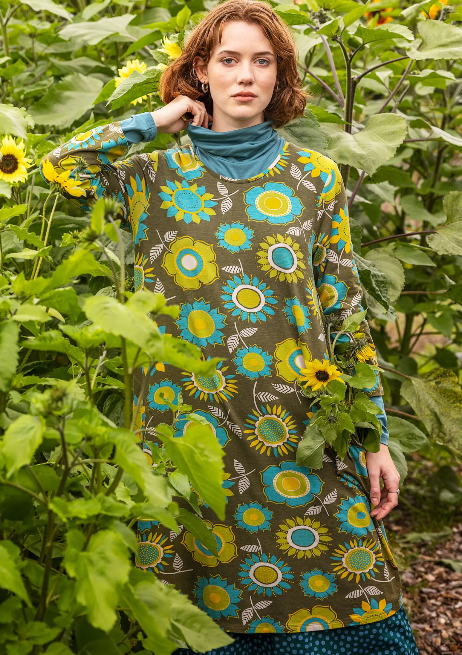 Flash Sale Gudrun Sjödén Trikotkleid „Sunflower“ aus Lyocell/Elasthan moosgrün