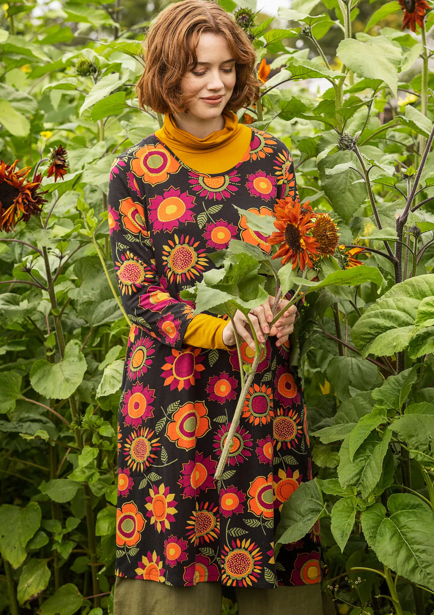 Flash Sale Gudrun Sjödén Trikotkleid „Sunflower“ aus Lyocell/Elasthan moosgrün