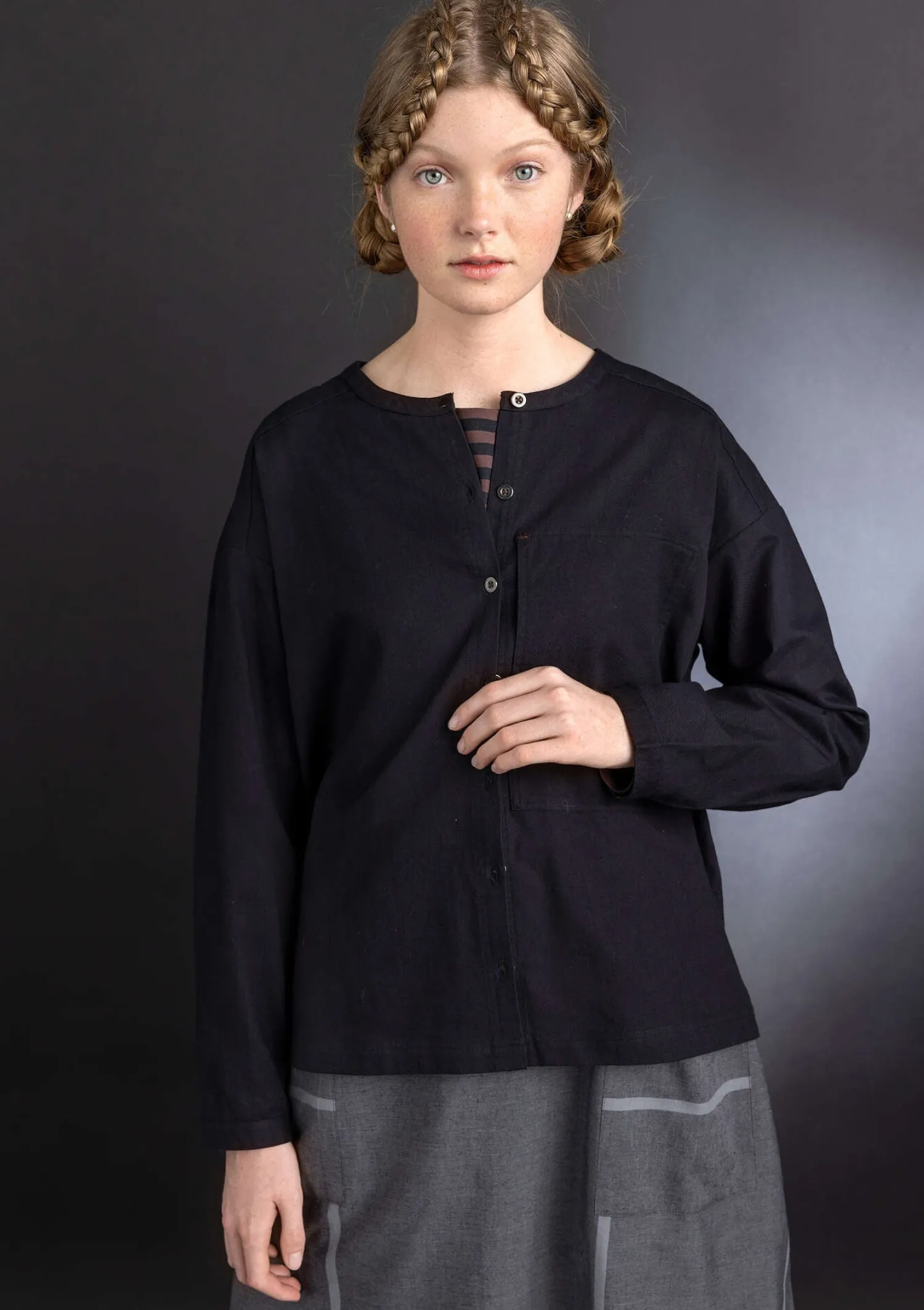 Fashion Gudrun Sjödén Twillbluse aus Bio-Baumwolle dunkelindigo