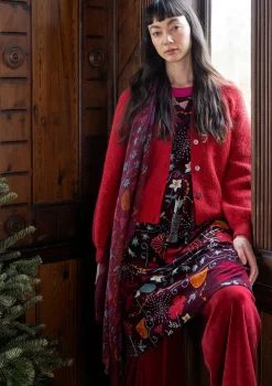 Clearance Gudrun Sjödén Velourskleid „Fyrverkeri“ aus Bio-Baumwolle/Recycling-Polyester aubergine-gemustert