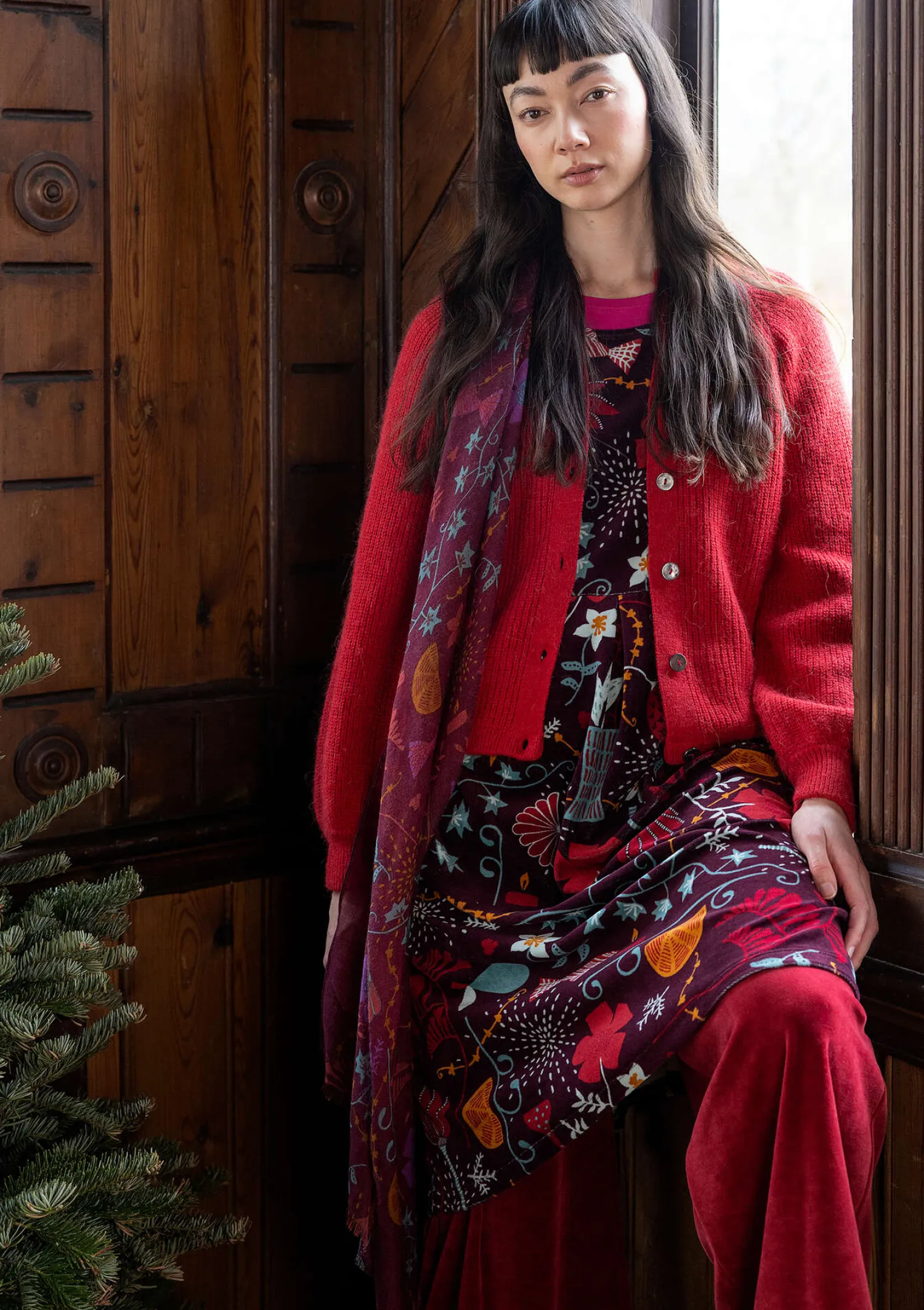 Fashion Gudrun Sjödén Velourskleid „Fyrverkeri“ aus Bio-Baumwolle/Recycling-Polyester granatapfel