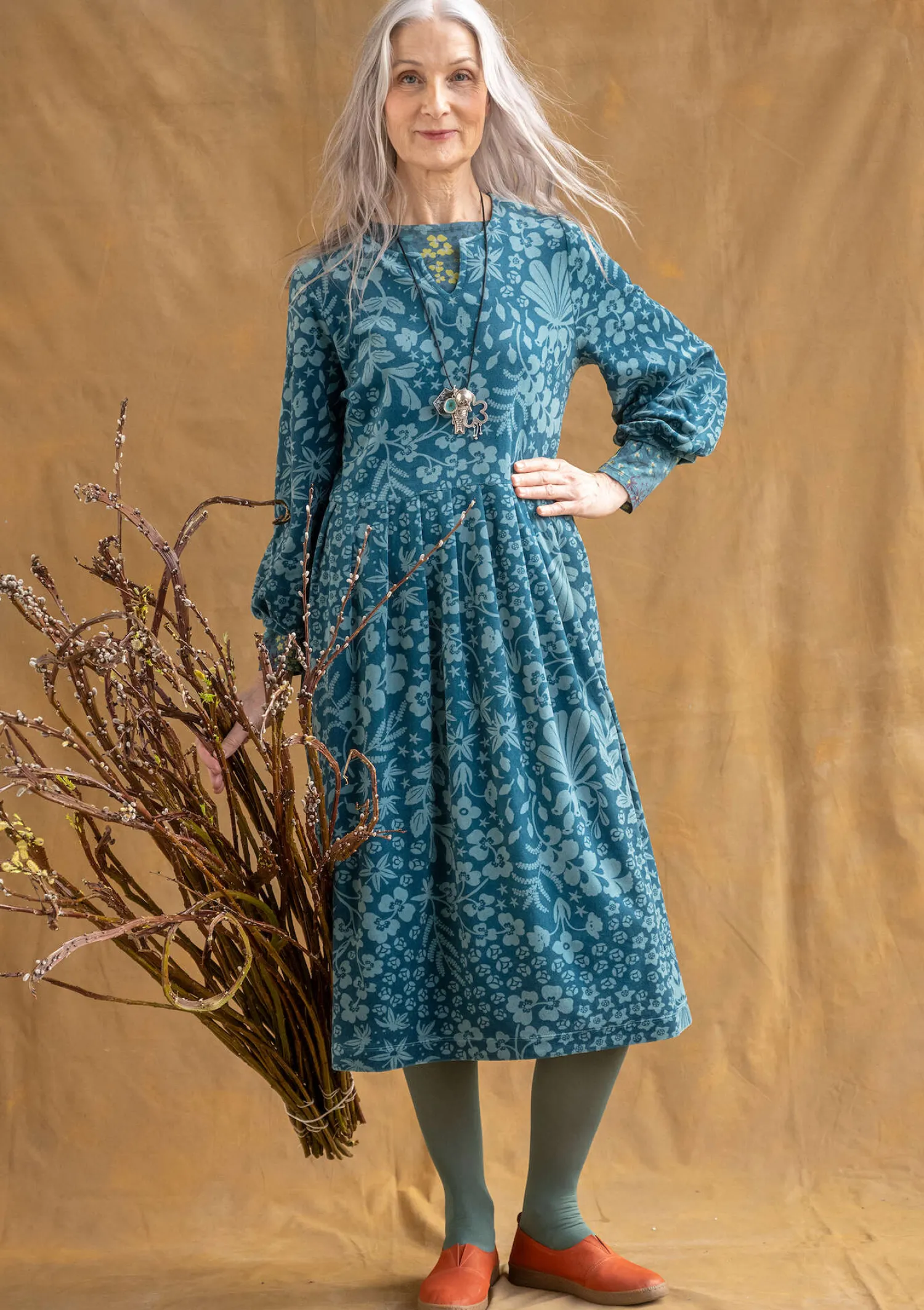Cheap Gudrun Sjödén Velourskleid „Katla“ aus Bio-Baumwolle/Recycling-Polyester veronagrün