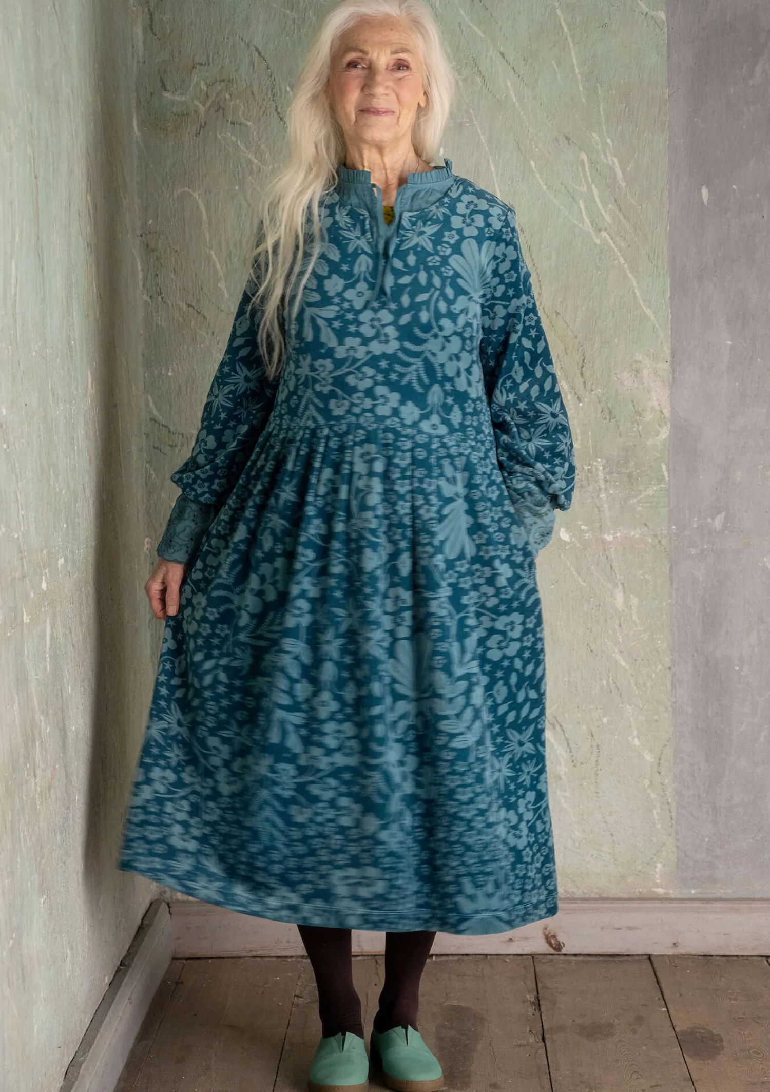 Cheap Gudrun Sjödén Velourskleid „Katla“ aus Bio-Baumwolle/Recycling-Polyester veronagrün