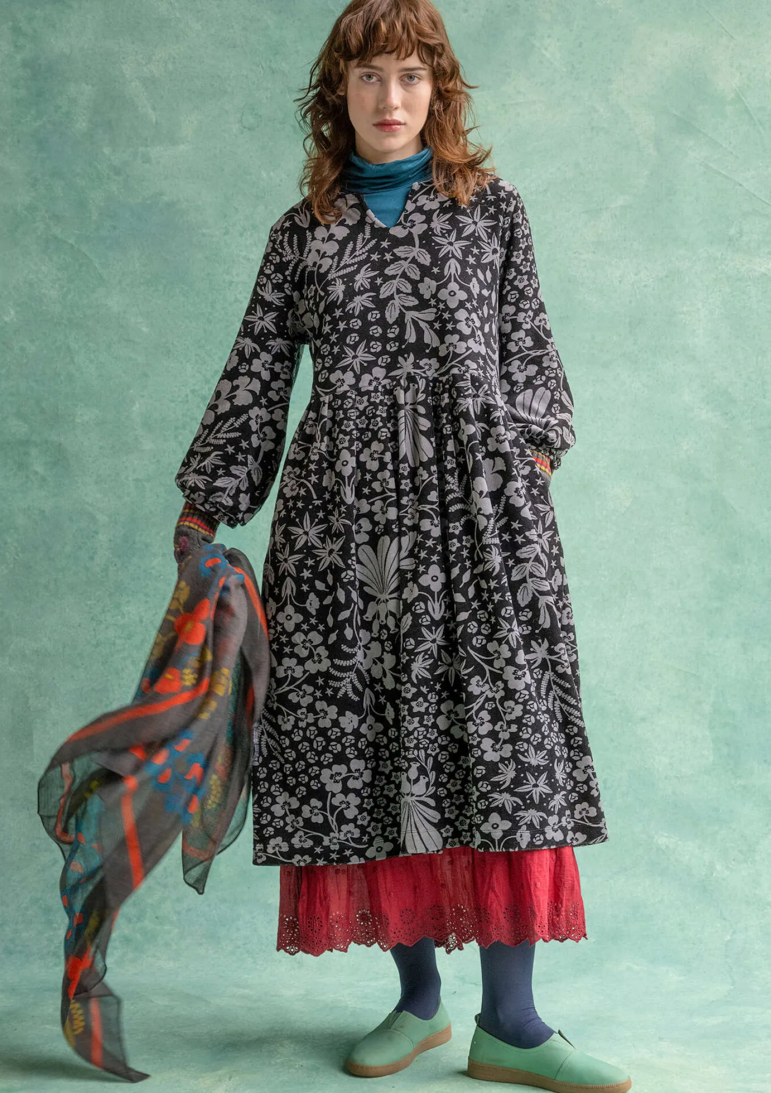 Cheap Gudrun Sjödén Velourskleid „Katla“ aus Bio-Baumwolle/Recycling-Polyester veronagrün