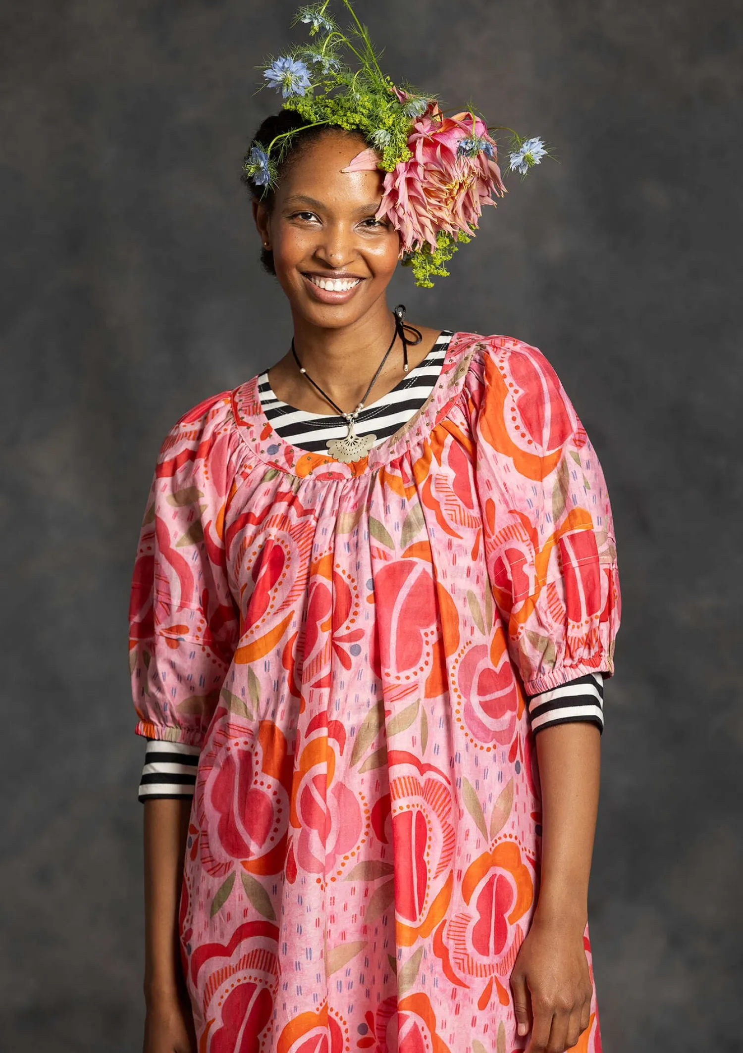 Clearance Gudrun Sjödén Webkleid „Great Rose“ aus Bio-Baumwolle/Seide Hellpuderrosa