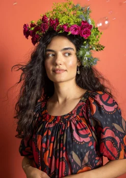 New Gudrun Sjödén Webkleid „Great Rose“ aus Bio-Baumwolle/Seide schwarz