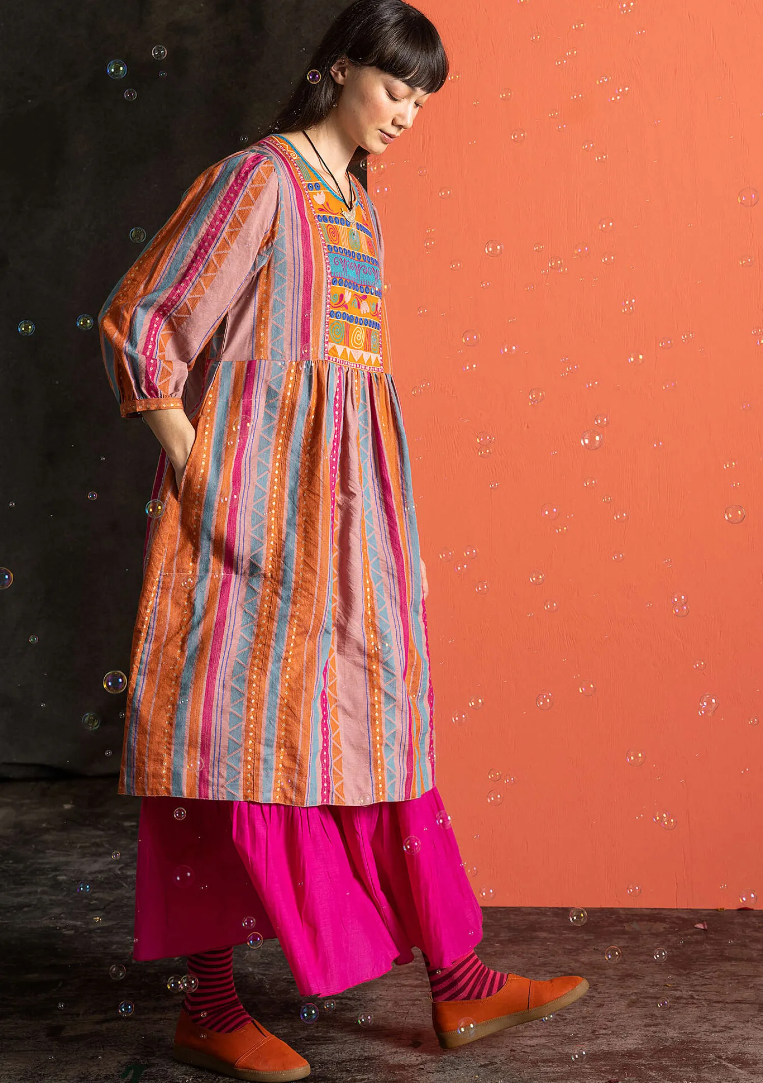 Outlet Gudrun Sjödén Webkleid „Jaipur“ aus Wolle/Baumwolle masala