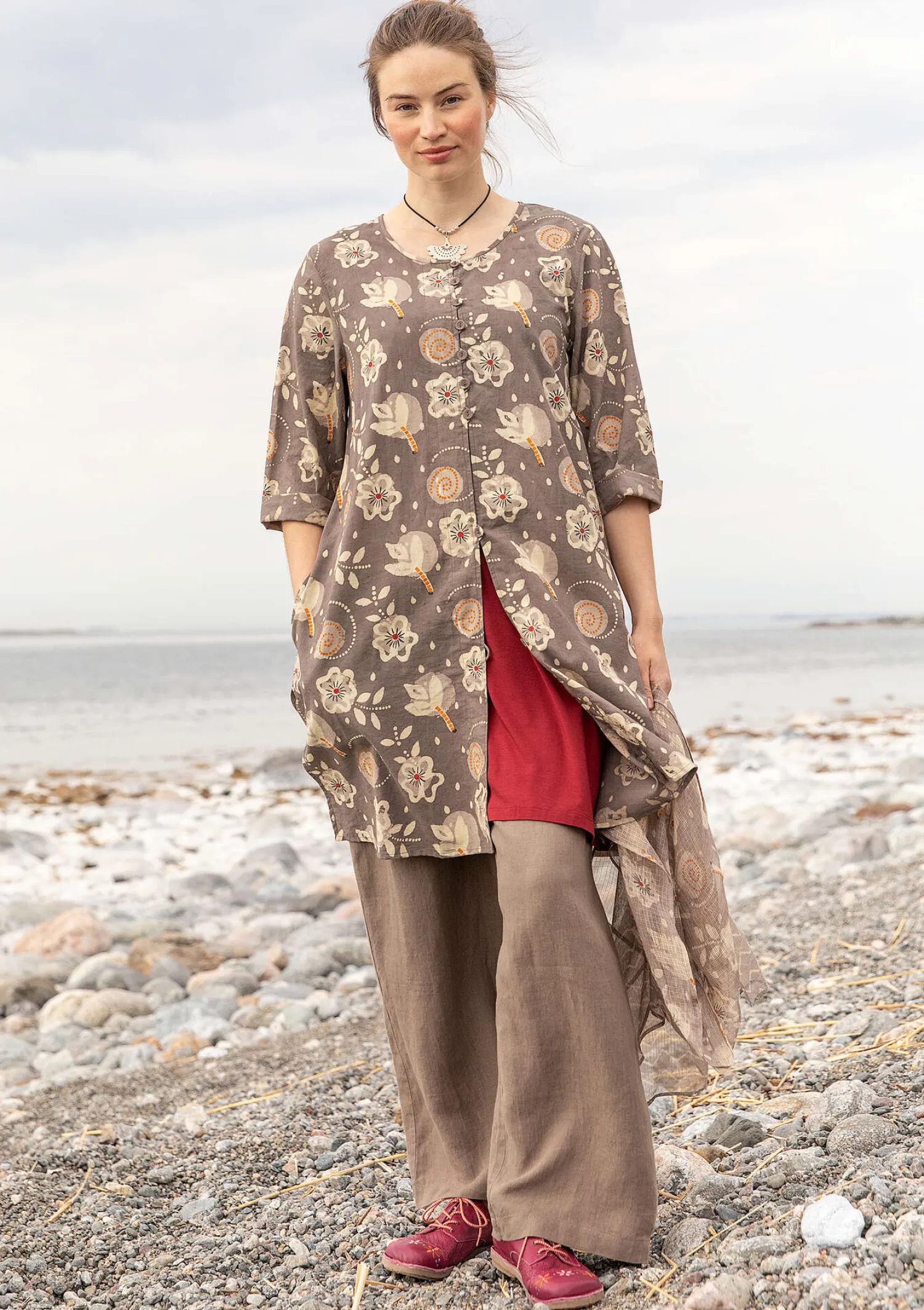 Sale Gudrun Sjödén Webkleid „Kamala“ aus Bio-Baumwolle henna