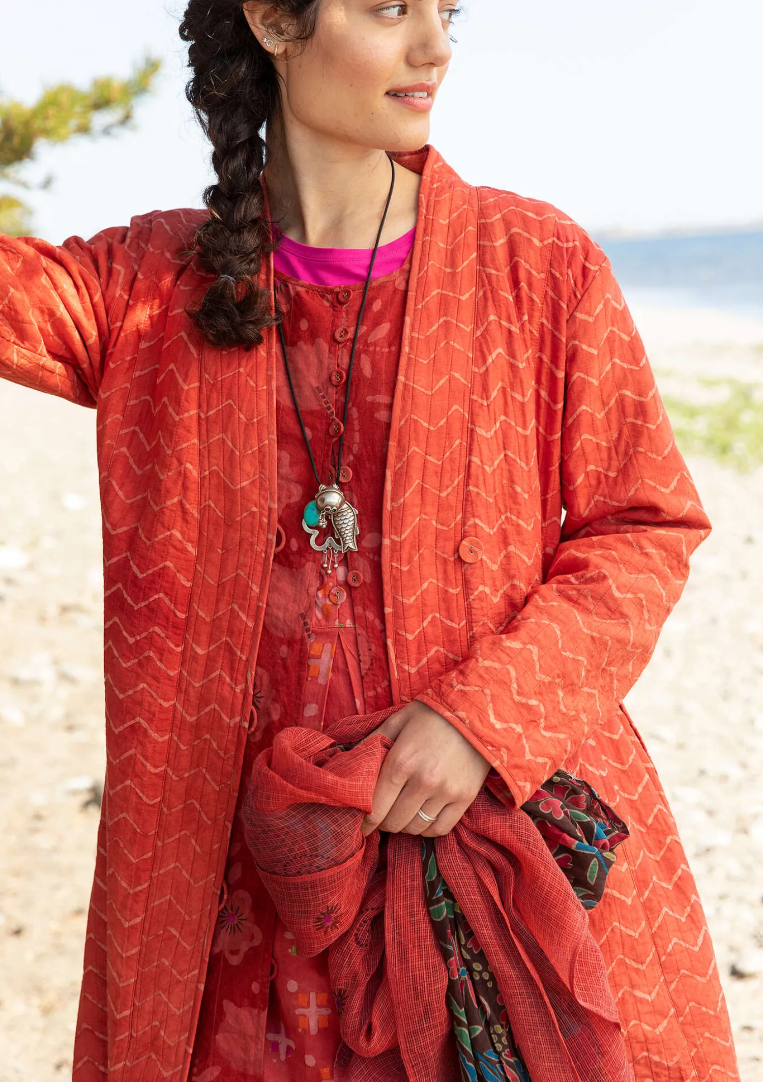 Hot Gudrun Sjödén Wendemantel „Kavita“ aus Bio-Baumwolle henna